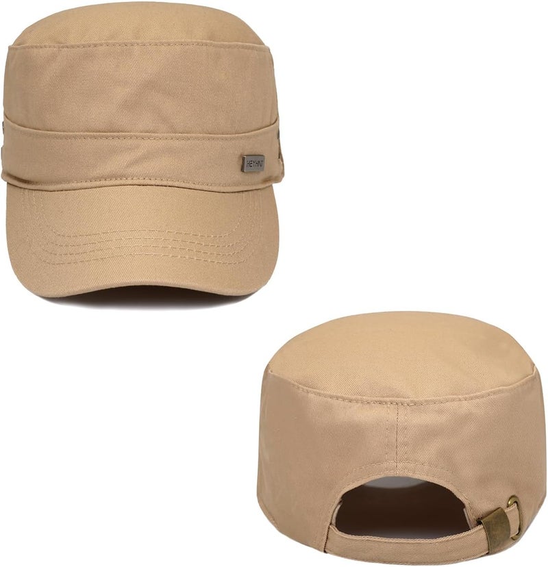 PTDTSHOU Cotton Military Caps for Men Women Unisex Flat Top Hat Adjustable Cadet Army Cap - Image 5